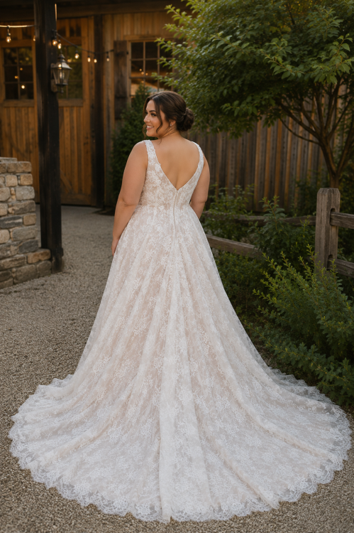 Plus Size Allover Lace A-Line Wedding Dress with Sweetheart Neckline