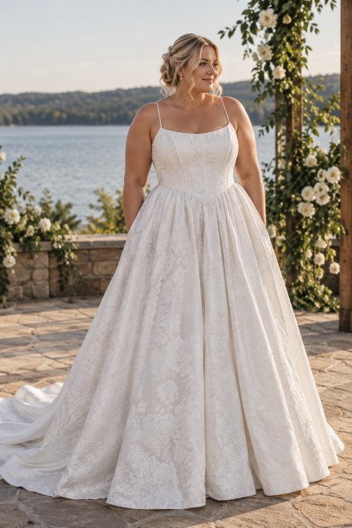 Ivory Spaghetti Strap Ballgown Wedding Dress