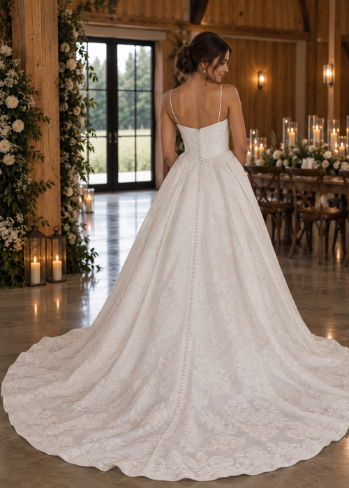 Ivory Spaghetti Strap Basque Waist Ballgown Wedding Dress
