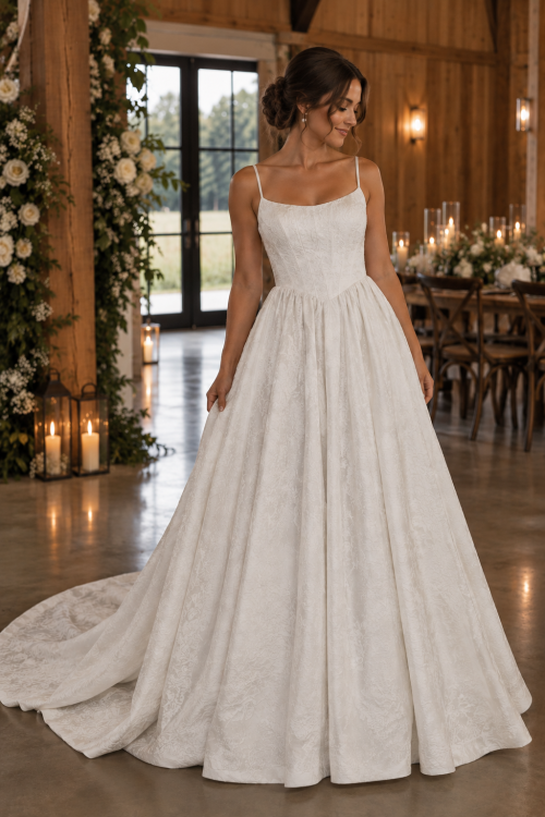 Ivory Spaghetti Strap Basque Waist Ballgown Wedding Dress