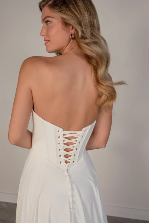 Minimalist Strapless A-Line Wedding Dress with Slit and Corset Back