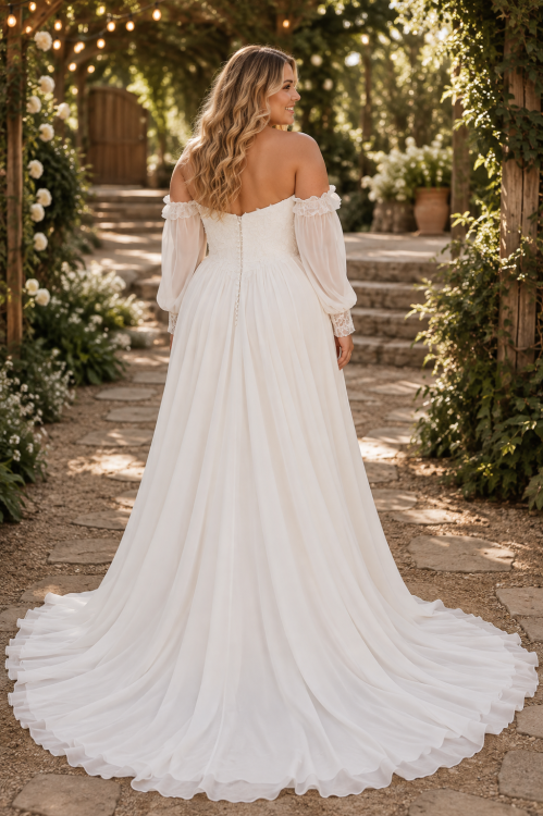 Romantic Off-the-Shoulder Chiffon A-Line Wedding Dress