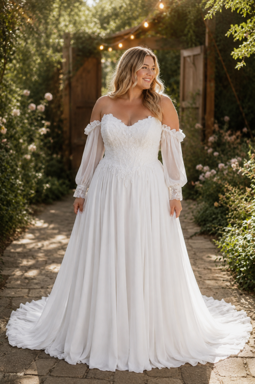 Romantic Off-the-Shoulder Chiffon A-Line Wedding Dress