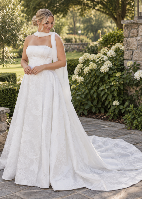 Strapless Brocade A-Line Wedding Dress
