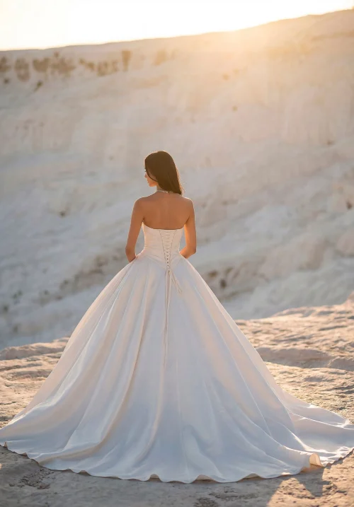 Strapless Satin Ball Gown Wedding Dress with Corset Back