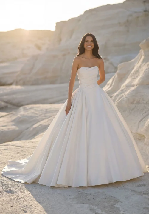 Strapless Satin Ball Gown Wedding Dress with Corset Back