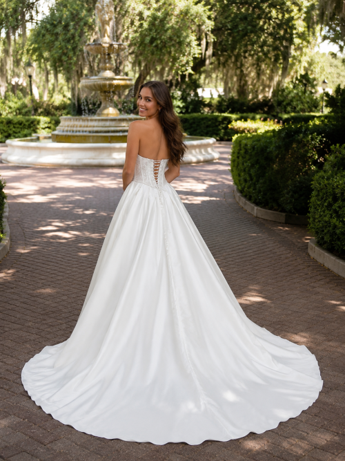 Strapless Satin Ball Gown Wedding Dress with Corset Bodice and Lace-Up Back