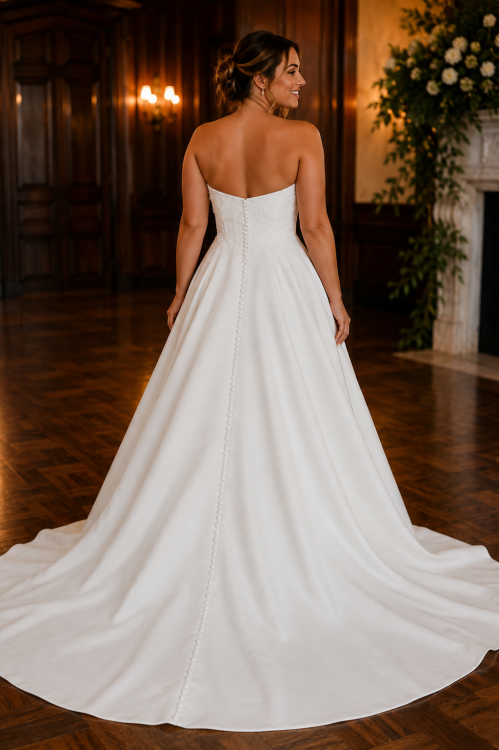 Timeless Satin Wedding Dress with Sweetheart Neckline and Floral Lace